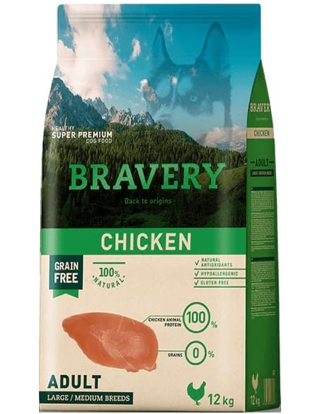 Bravery Cão Adulto Medium-Large Chicken (Grain Free) 12 Kg
