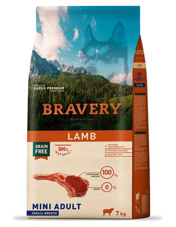 Bravery Cão Adulto Small e Mini Lamb (Grain Free) 7 Kg
